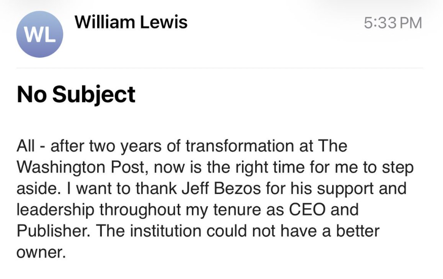 Washington Post’s CEO And Publisher Resigns After Wide-Ranging Staff Reduction